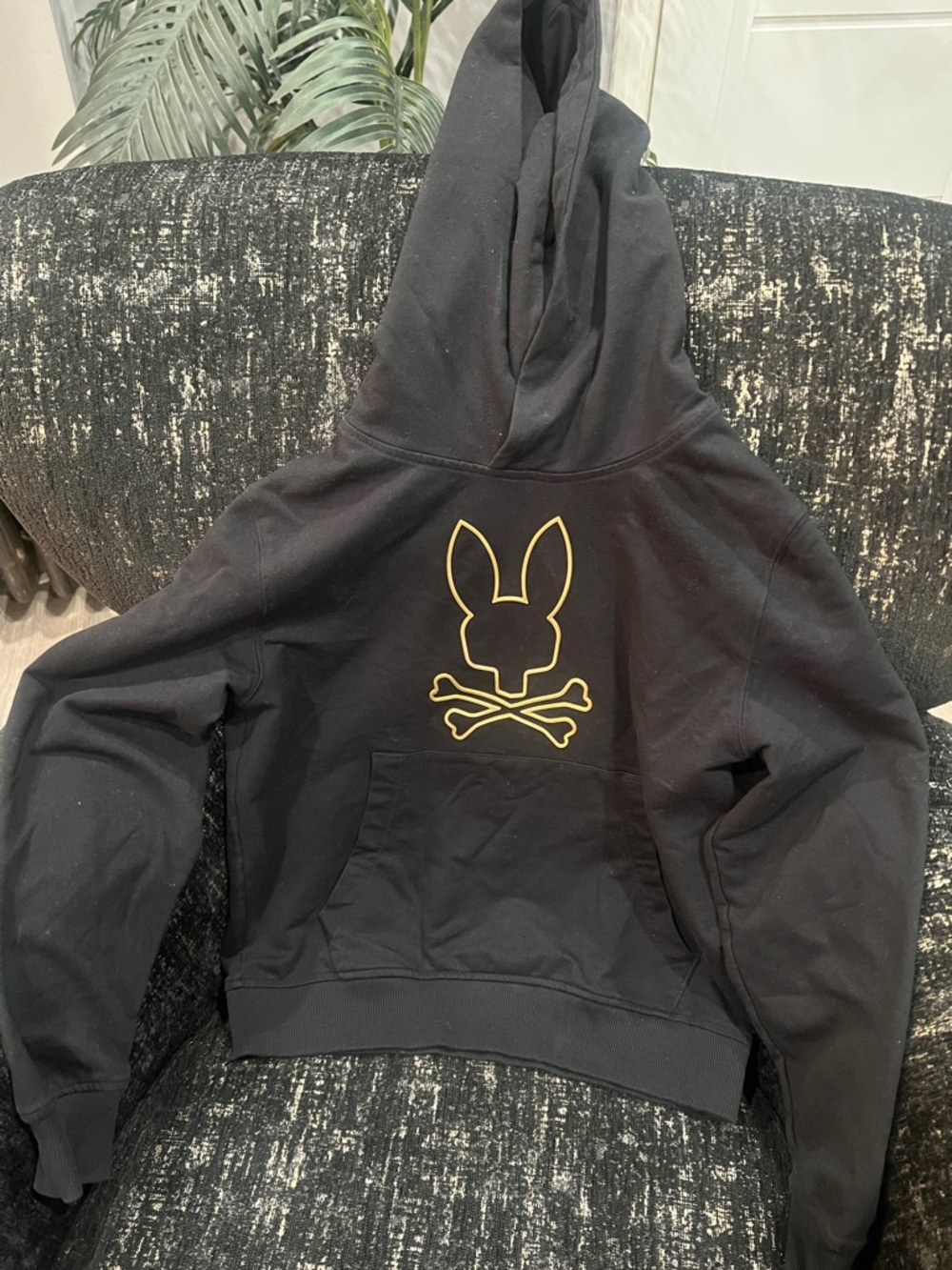 Psycho Bunny Black Hoodie with Gold Bunny Skull Graphic